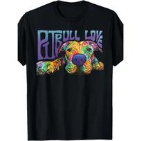 European Sizes Pitbull Love T-Shirt - Black Casual Tee with Pitbull Face & Pitbull Love Lettering, Short Sleeve Round Neck Shirt for Dog Lovers S juoda