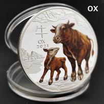 12 Zodiako kolekcijos stilių Proginės monetos Reljefinės monetos Gyvūnai Tapyti amatai Ox