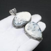 Dendritinis opalas brangakmenis rankų darbo 925 prabos sidabro pakabukas antikvarinis dvigubas natūralus dendritinis opalas brangakmenis papuošalas pakabukas dovanos merginai 2.75" juoda/balta