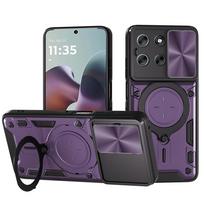 Slide Camera Case for Motorola G86 G56 Case Armor Magnetic Ring Stand Protection Phone Cover for Motorola Moto G86 G56 Capa Motorola Moto G86 violetinė