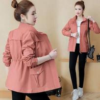 Short Jacket Women Double Layer Windbreaker Autumn Casual Slim Coat Fashion Stand-Up Collar Casual Ladies Jacket M plytų raudona spalva