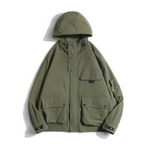 GOPUDO Men's GS1306 Trendy Japanese Autumn Hooded Windbreaker Jacket XL armijos žalia spalva