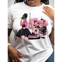 European Size Women's Paris France T-Shirt with Eiffel Tower Print & French Lettering S balta