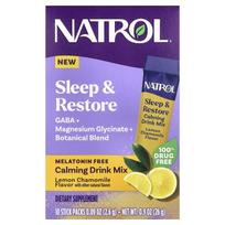 Natrol, Sleep & Restore, Calming Drink Mix, Melatonin Free, Lemon Chamomile, 10 Sticks, 2.6g (0.09oz) Each