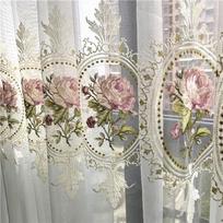 Amerikietiška prabangi tulpės siuvinėjimo tiulio užuolaida svetainei Europos elegantiški gėlių siuvinėjimo lengvi voile užuolaidos miegamajam 1*2&Pull Pleated Tape balta