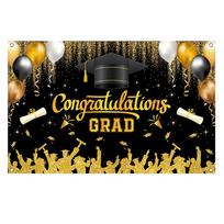 Congratulations Grad Graduation Photography Backdrop Celebrate Polyester Graduates Background Glitter Happy Graduation Banner juoda