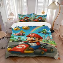 3 dalių patalynės komplektas Mario Kart Rainbow Apima 1 antklodę + 2 užvalkalus pagalvėms, be pagalvių užpildų, minkštas, patogus,a0909196 135x200cm