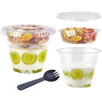 9 oz skaidrios plastikinės jogurto parfe taurės su dangteliais Vienkartinės maistui išsinešti Cerealų puodeliai pusryčiams, užkandžiams, vaisiams, daržovėms ir padažams 20pcs