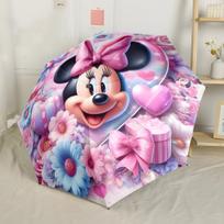 Minnie Mouse Gėlių Fantazija Automatinis Skėtis Tvirtas 8 Šonkaulių Stovas Tvirtas Konstrukcija Visasezoninis Skėtis Kelionėms Ryškus Raštas Skėtis