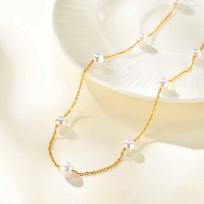 Stainless Steel Imitation Pearl Chokers Necklace for Women,Clavicle Beaded Chain Necklace,18K Gold Plated Fashion Jewelry Gift