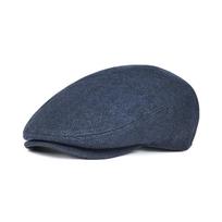JANGOUL Herringbone Flat Ivy Newsboy Cap for Men Boston Irish Hat Classic Wool Blend Tweed Cabbie Hat Warm Outdoor Driving Hat 60CM tamsiai mėlyna