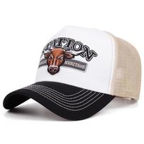 2025 New American Vintage Bull Head Trucker Hat Sun Protection Mesh Breathable Trendy Snapback Cap Hot Selling Adjustable chaki