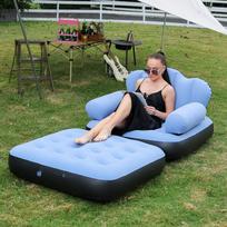 Inflatable Sofa Outdoor Adult Lazy Sofa Multifunctional Five in One Inflatable Bed Convenient Beach Sofa Foldable Lounge Chair mėlyna