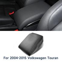 VW Touran Center Console Armrest Cover for 2004-2015 Models Black Leather Gray Stitch