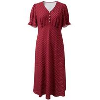 Sancai Plus Size French Style V-Neck Floral Midi Dress L