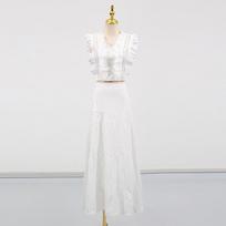 Holiday Style Beach Dress Suit Collar Sleeveless Fungus Rimmed Top + High-waist Skirt M balta