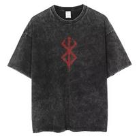Anime Berserk Cotton TShirt Hip Hop Streetwear T Shirt Guts Washed T-Shirt Summer Men Casual Loose Short Sleeve Harajuku L