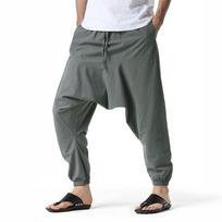 Vyriškos Harem kelnės Lino Drop Crotch Jaukios Streetwear Laisvo kirpimo Kvėpuojančios Lengvos Ilgos kelnės Vyriški Džogeriai 3XL juoda