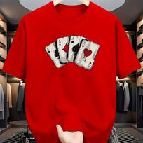 Summer Men's 100% Pure Cotton Poker Card Graphic Print Casual Loose Sports Comfortable Round Neck Short Sleeved T-shirt Top S