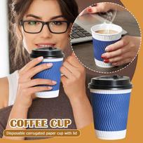 Disposable Paper Cups With Lids 12 Oz, Insulated Takeaway Cups, Corrugated Double Wall, Blue 50 Count One Size