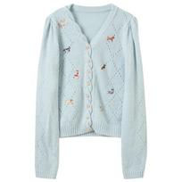 Sancai 2026 Spring Embroidered V-Neck Cardigan L