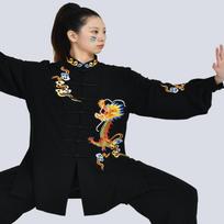Moterų drakono siuvinėtas Tai Chi kovos menų kostiumas juoda
