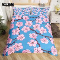 Comforter Cherry Blossoms Japanese Floral Bedding Set Microfiber Romantic Theme Twin King For Valentine'S Day Comforter (quilt)-EU Single(135*200cm)3pcs