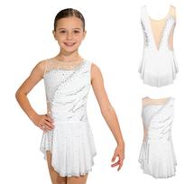 Vaikų ritminės gimnastikos triko, dailiojo čiuožimo, baleto, lyrinio šokio triko suknelė, be rankovių, klostuota, su kalnų krištolu suknelė 5-6 Years tamsiai mėlyna spalva