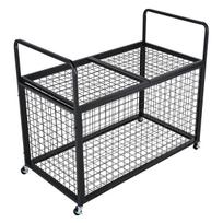 Rolling Sports Ball Storage Cart, Lockable Basketball Cage with Double Lids, Sport Equipment Holder Organizer for Indoor Outdoor, Steel Storage Rack