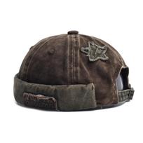 Retro Washed Color Docker Cap Without Visor Star Splicing Brimless Caps Letter Adjustable Beanie Hat Vintage Style Hip Hop One Size kava