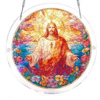 Stained Glass Acrylic Puzzle Suncatcher, DIY Hanging Ornament With Chain, Window Decor For Home & Garden One Size