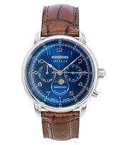 Zeppelin 100 Jahre Mediterranee Moonphase Leather Strap Blue DIal Quartz 96363 Men's Watch mėlyna
