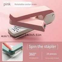 Rotating Stapler, Mechanical Desktop Stapler, Foldable Design, ABS Plastic, Flat Crown Shape, Labor-saving and Multifunctional rožinė