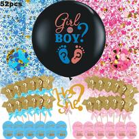 52 -Piece Set 36 -Inch Gender Reveal Balloon Big Black Ball Clothing Insert Gender Sticker Boy Or Girl Set 1