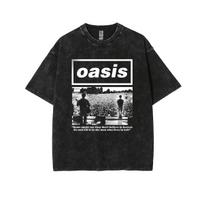 Oasis Rokas Grupė Grafiniai Skalbto Medvilnės Marškinėliai Unisex Vyrams Moterims Trumpomis Rankovėmis Viršus Fano Mada Prekės Ženklas Vasaros Vintažiniai Marškinėliai S
