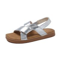2024 New Hot Selling Fashion Women's Sandals Versatile Solid Color Flat Bottom Women's Sandals Open Toe Women's Shoes Zapatos 35 sidabras