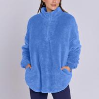 Fashionable Women's Fleece Stand Collar Sweatshirt Casual Top XL mėlyna