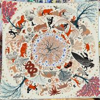 30% Šilkas 70% Kašmyras Šalikas Moterims Rankomis Rulonuotas 12 Zodiako Ženklų Spaudinys Kvadratiniai Šaliai Skaros Bandana Dideli Hidžabai Moteriškas Foulard 135CM x 135CM