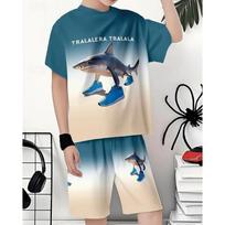 Boys' Cool Tralalero Tralala Sports Shoes Shark ITALIAN BRAINROT Print Short Sleeve Shorts Set 100
