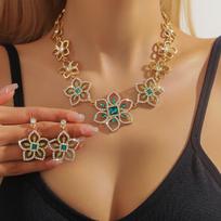 Ancient gold gold gold filigree earrings necklace, new Chinese style gilded brushed safety jewelry exquisite two-piece set