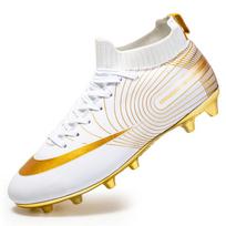 Mens High Top Football Boots Long-Studded TF Turf-Studded Training Shoes 34 balta