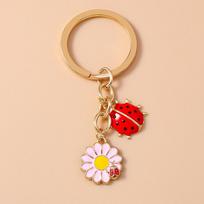 Cute Enamel Insect Ladybug Keychain Flower Key Ring Pendants for Women Girls Handbag Decor DIY Handmade Key Chain Jewelry Gifts