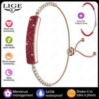 Ladies Diamond Bracelet Women Sports Fitness Smart Band HRV Heart Rate Blood Oxygen Sleep Tracker 5ATM Waterproof Watches raudona