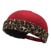 Retro Leopard Print Docker Beanie Washed Cotton Without Visor Skullies Cap Solid Color Beanie Hat Daily Wear raudona