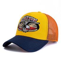 Unisex Summer Fishing Cap Breathable Mesh Trucker Hat with Big Eagle Embroidery Men Women Snapback Outdoor Fishing Hat 56cm-60cm yellow