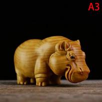 1PC Manual Wood Carving Wooden Product Rhino Hippo Elephant Room Home Decor Car Ornaments Decoration Sculptures & Figurines