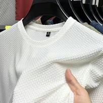 Kvėpuojanti vyriška vaflių rašto trumpomis rankovėmis marškinėlių viršutinė dalis, vienspalvis viršus, įprasto kirpimo, sportiniai marškinėliai M balta