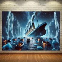 2D RMS Titanic Banner, Historical Ship Disaster Scene with Lifeboats 47.2x31.5inch/120*80cm