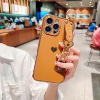 Minkštas Love Heart riešo dirželio dėklas, skirtas iPhone 14 13 12 11 Pro Max X Xs Xr Max 7 8 Plus rankinės juostos dėklams For iPhone 14Pro Max brown