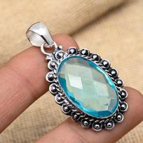 Glorious Blue Topaz Gemstone Handmade 925 Solid Sterling Silver Pendant For Wedding Gift 1.81 Inches mėlyna